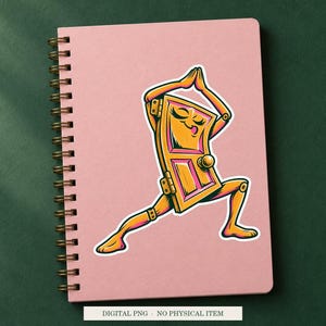 Door Hinge Yoga displayed on a notebook. Digital mockup showing a creative use for the PNG.