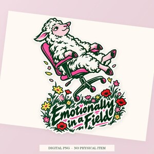 Emotionally in a Field close view showing the pink and green artwork and white outline.