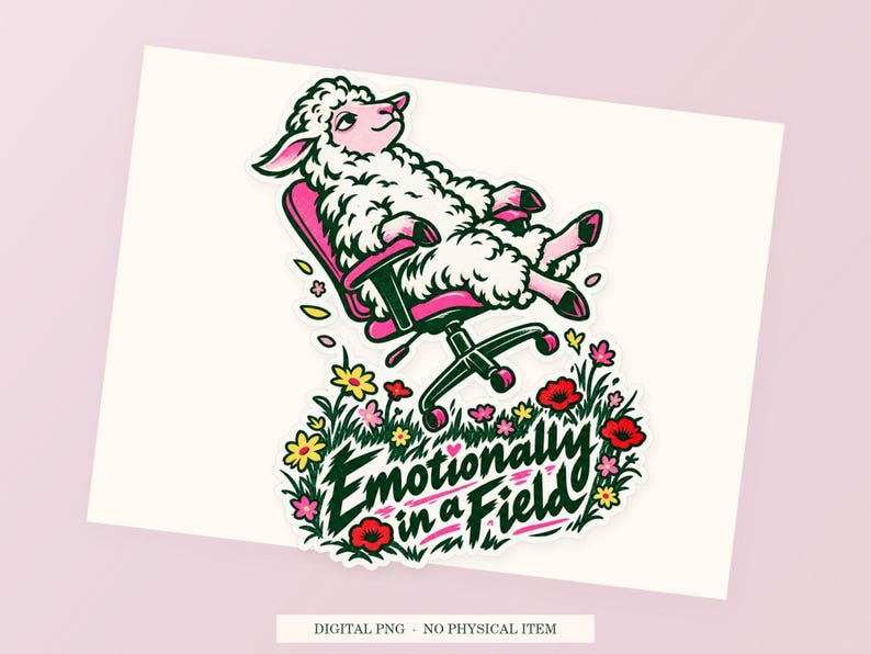 Emotionally in a Field close view showing the pink and green artwork and white outline.
