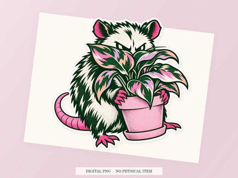Possum Social Camouflage close view showing the pink and green artwork and white outline.
