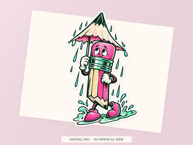 Pencil Umbrella Stand close view showing the pink and green artwork and white outline.