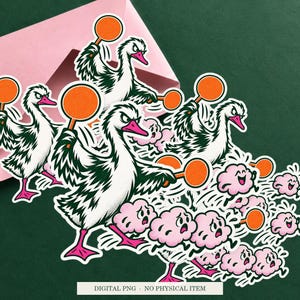 Goose Thought Traffic artwork shown as a sticker on a cream envelope against green. Digital PNG mockup; envelope and physical sticker are not included.