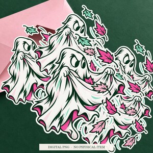 Ghost Autumn Collector artwork shown as a sticker on a cream envelope against green. Digital PNG mockup; envelope and physical sticker are not included.