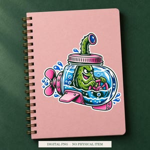 Pickle Jar Submarine displayed on a notebook. Digital mockup showing a creative use for the PNG.