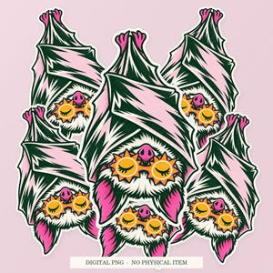 Bat Sleep Mask artwork shown as overlapping white outlined sticker cutouts on a pink background. Digital PNG mockup; physical stickers are not included.