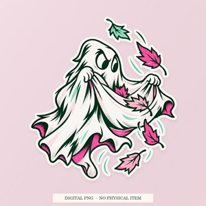 Ghost Autumn Collector PNG, Whimsical Clipart, Transparent Digital Download image 1