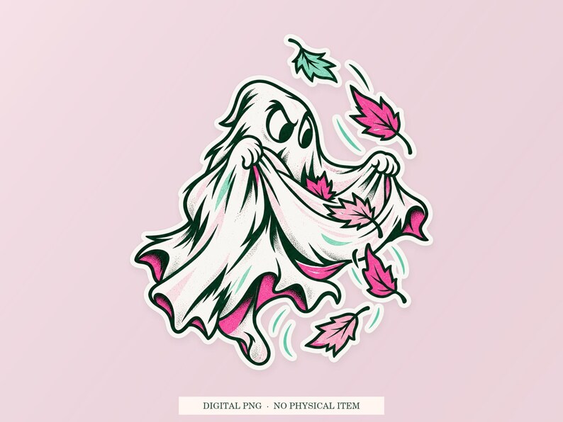 Ghost Autumn Collector PNG, Whimsical Clipart, Transparent Digital Download image 1