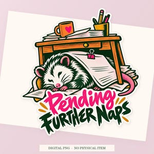 Pending Further Naps close view showing the pink and green artwork and white outline.