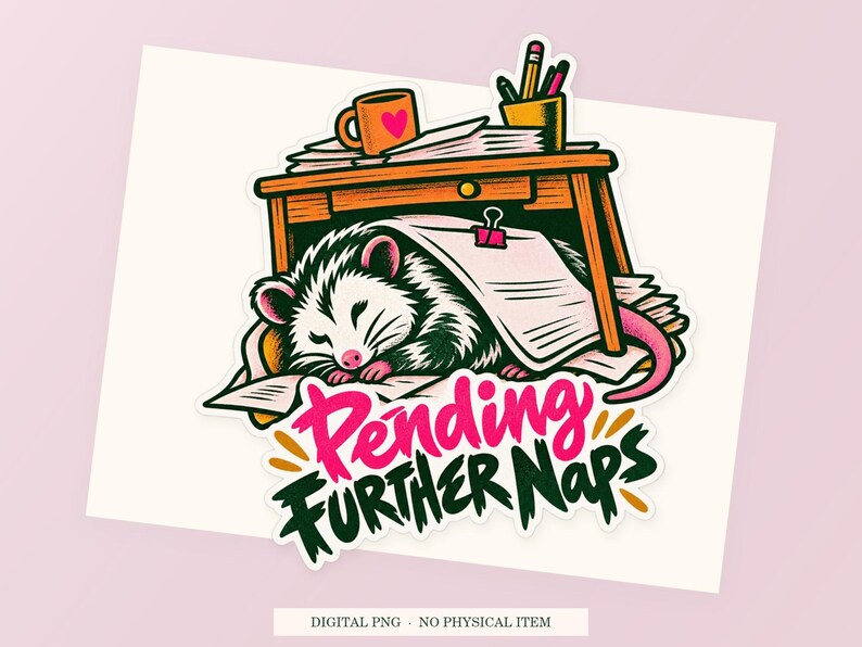 Pending Further Naps close view showing the pink and green artwork and white outline.
