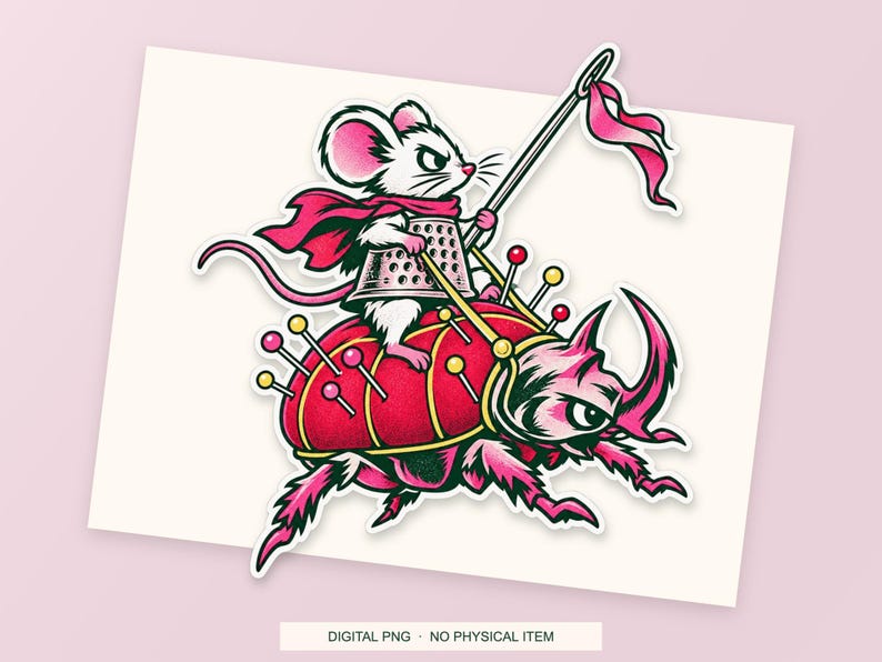 Lucky Somewhere Thimble Knight digital PNG artwork shown in a styled preview. One design. Digital download only, no physical item.
