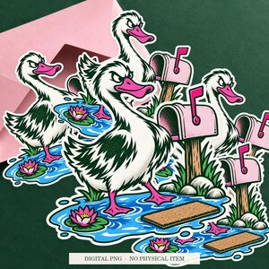 Duck Puddle Property artwork shown as a sticker on a cream envelope against green. Digital PNG mockup; envelope and physical sticker are not included.