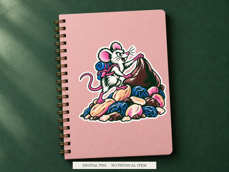 Trail Mix Expedition displayed on a notebook. Digital mockup showing a creative use for the PNG.