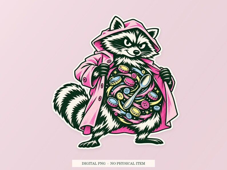 Raccoon Pocket Universe PNG, Whimsical Clipart, Transparent Digital Download image 1