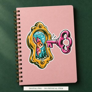 Keyhole Aquarium displayed on a notebook. Digital mockup showing a creative use for the PNG.