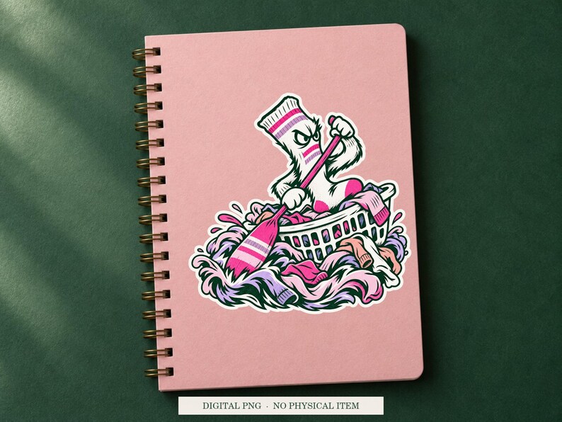 Laundry Basket Lifeboat displayed on a notebook. Digital mockup showing a creative use for the PNG.