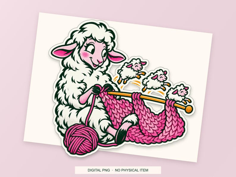 Lucky Somewhere Stitch Counter Sheep digital PNG artwork shown in a styled preview. One design. Digital download only, no physical item.