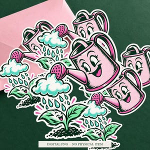 Watering Can Raincloud displayed on an envelope with a green background. Digital mockup, no physical item included.