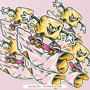 Butter Skate Park shown in a playful sticker cluster on powder pink. Digital mockup, no physical stickers included.