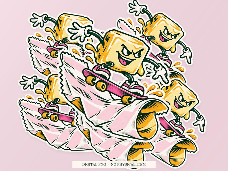 Butter Skate Park shown in a playful sticker cluster on powder pink. Digital mockup, no physical stickers included.