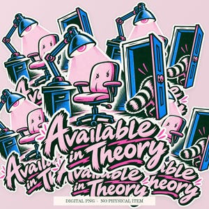 Available in Theory shown in a playful sticker cluster on powder pink. Digital mockup, no physical stickers included.