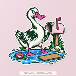 Duck Puddle Property pink and green illustration on a cream digital download cover. One transparent PNG with white outline; no physical item.