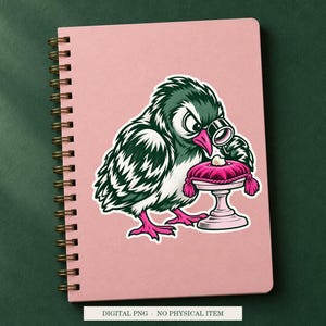 Pigeon Bread Inspector displayed on a notebook. Digital mockup showing a creative use for the PNG.