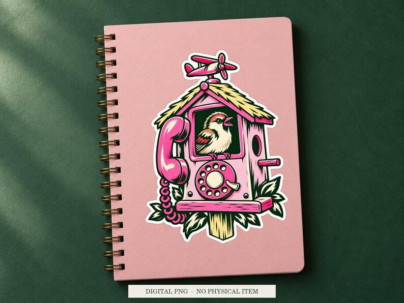 Airplane Mode Birdhouse displayed on a notebook. Digital mockup showing a creative use for the PNG.