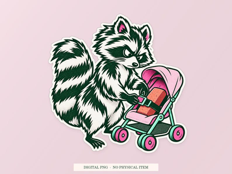Waschbär-Motivziegel als emotionale Unterstützung (PNG), verspielte Cliparts, transparenter digitaler Download Bild 1