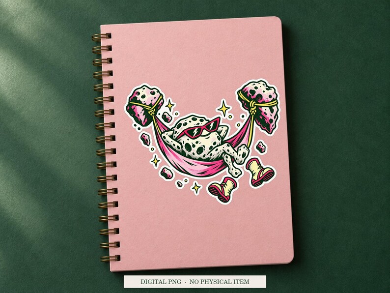 Gravity Lunch Break displayed on a notebook. Digital mockup showing a creative use for the PNG.