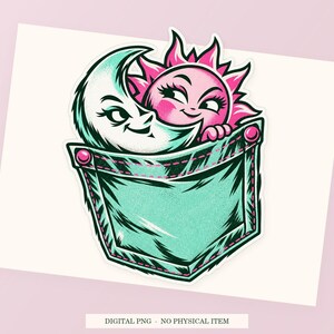 Pocket Eclipse close view showing the pink and green artwork and white outline.