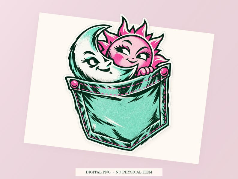 Pocket Eclipse close view showing the pink and green artwork and white outline.