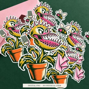 Venus Flytrap Table Manners displayed on an envelope with a green background. Digital mockup, no physical item included.