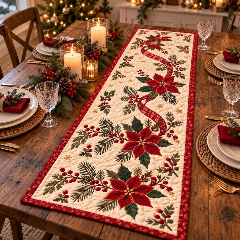 Christmas Table Runner, Red Truck Holiday Table Decor ...