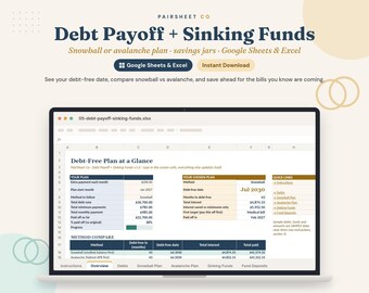 Debt Payoff + Sinking Funds Tracker | Snowball/Avalanche Calculator (Digital Download)