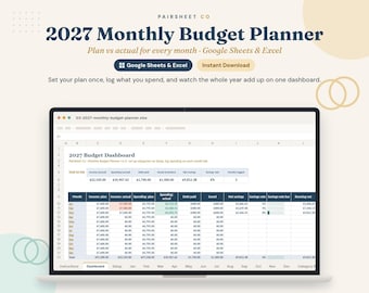2027 Monthly Budget Planner | Google Sheets & Excel Template (Digital Download)