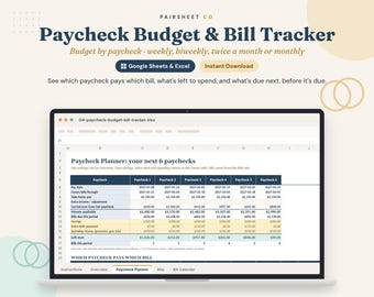 Biweekly Paycheck Budget Tracker | Bill Calendar, Spending Planner (Digital Download)