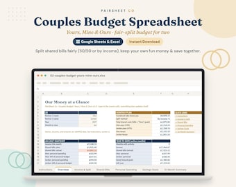 Couples Budget Spreadsheet | Yours, Mine & Ours Fair Split (Google Sheets + Excel)