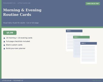 ADHD Morning Evening Routine Cards Printable | Visual Daily Rituals Adult Card Deck | Cut Apart PDF