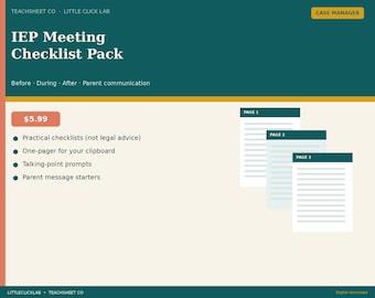 IEP Meeting Checklist Printable | Before During After IEP | Case Manager Organizer | Special Education Teacher PDF