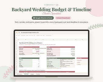 Backyard Wedding Budget & Timeline Tracker Spreadsheet | Google Sheets + Excel | DIY Outdoor Wedding Planner Checklist