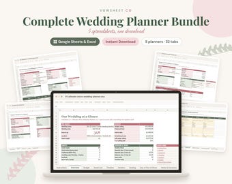 Complete Wedding Planner Bundle | 5 Spreadsheets: Micro, Backyard, Destination, Guests & Vendors (Digital Download)