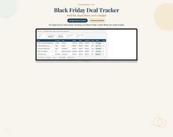 Black Friday Deal Tracker Spreadsheet | Cyber Week Wish List, Target Prices & Cart Budget | Google Sheets + Excel