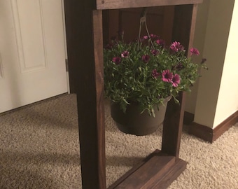 Wood hanging basket stand