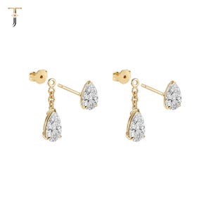Double Pear Cut Moissanite Drop Earrings Solid Gold Teardrop Stud Idyl Ear Jacket Bridal Jewelry Dangle Minimalist Gift For Her