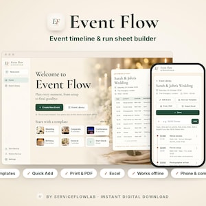 Event Planner Software, Interactive Run Sheet & Schedule Builder Dashboard, Digital Timeline Tracker App, No-Subscription Excel PDF Tool