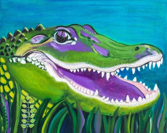 Happy Alligator an Original Painting, 16 x 20 inches