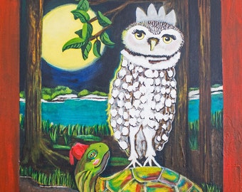 Owl and Turtle 11 x 14 Print of the Original Painting
