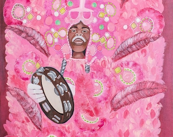 Flamingo Madness an Original Painting of Big Chief David Montana