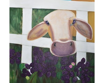 Cow with Berries Art Print of Original Painting