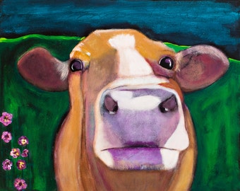 Cow Limited Edition Art Print, Down the Road in Violet